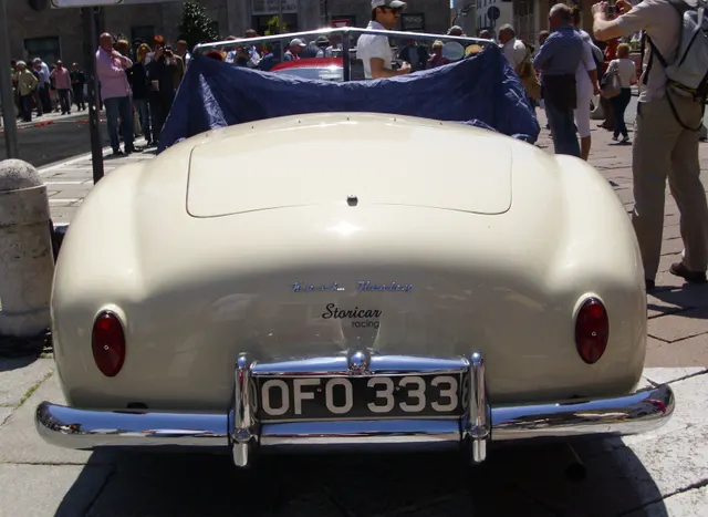 Rear view of the 1951 Panelcraft body showing its compact tail, lamps, bumper, deck, and roadster opening.