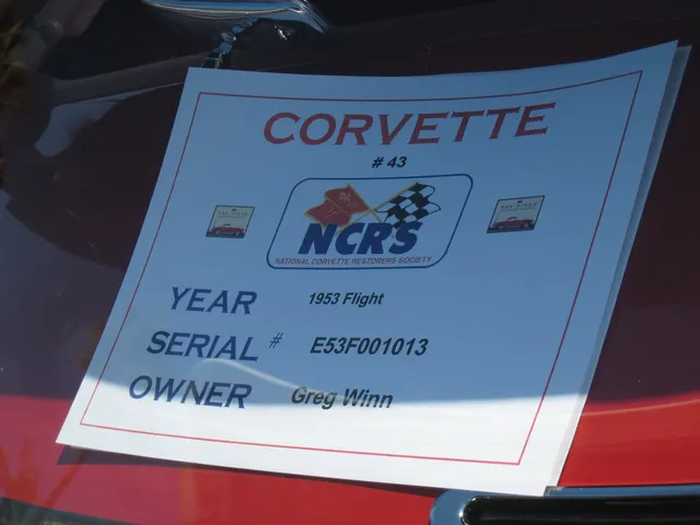 NCRS-show display sheet for serial E53F001013, retained as car-specific exhibition context and not as independent authentication or a factory record.