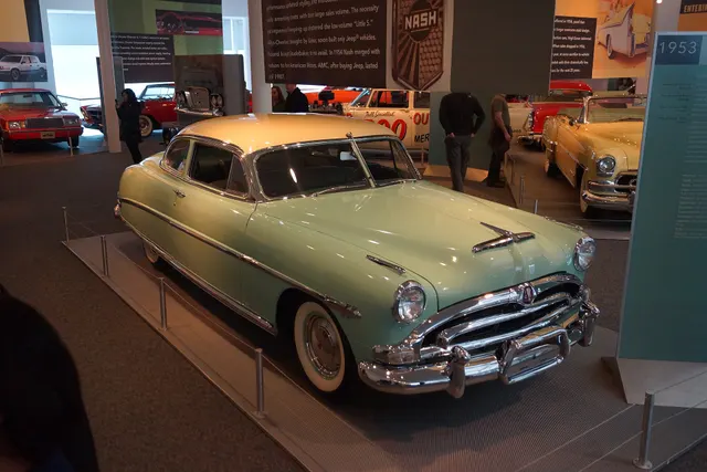 Exact-year 1953 Hudson Hornet view documenting the step-down body, grille, roof, glass, lamps, bumpers, trim, and wheel treatment; condition remains subject-specific.