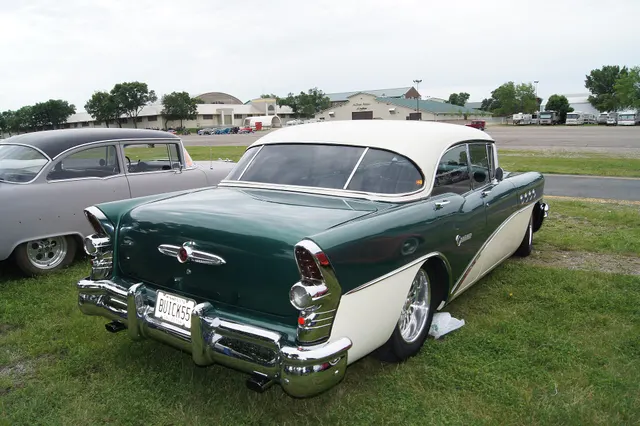 Exact-year stock-presenting view retained for body, trim, glazing, lamp, bumper, and wheel context; restoration details remain specific to the photographed car.