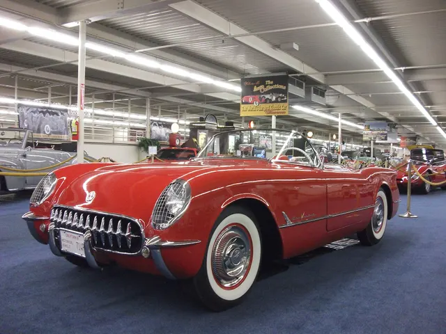 Museum-displayed Gypsy Red 1955 Corvette retained as restoration context; finish and component originality require inspection of the individual car.