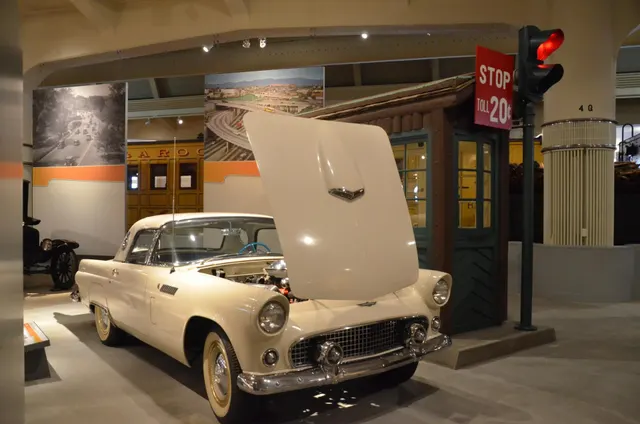 A preserved 1955 Thunderbird at The Henry Ford during an engine-compartment exhibit, retained as museum and preservation context rather than proof for another car.