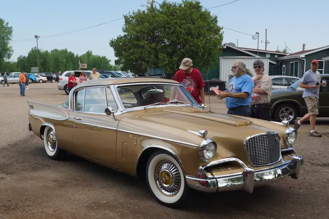 1957 Golden Hawk exterior showing pillarless hardtop and fin profile