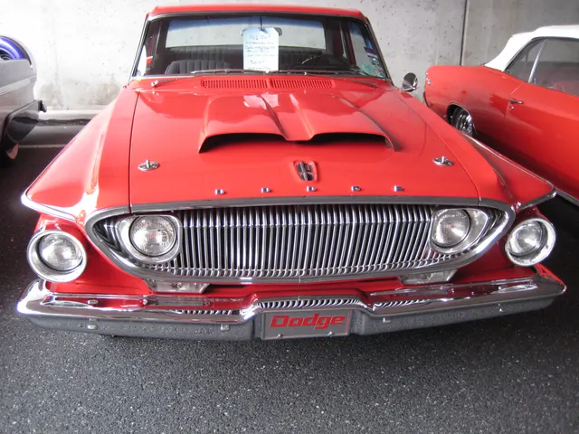 A distinct front view of a photographed 1962 Dodge Dart 413 showing the Max Wedge-style hood scoop, hood pins, grille, lamps, lettering, and bumper; restoration details and the car's paperwork remain subject-specific.