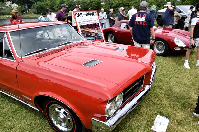 1964 Pontiac GTO front/exterior view; used for hood-scoop, grille, and suspension stance context.