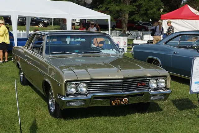 1965 Buick Skylark Gran Sport hardtop in a gold finish, front view