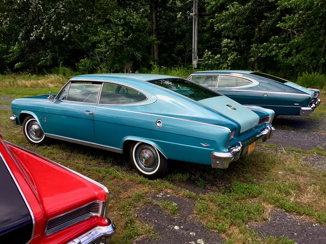Group view centered on a stock-presenting exact-year Marlin showing the pillarless side opening, fastback roof, teardrop surround, side trim, deck, and factory-style wheel covers.