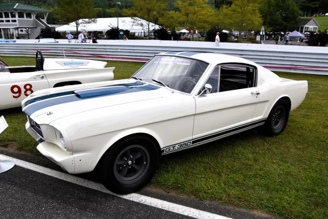 1965 Ford Mustang Shelby G.T. 350 side and stripe context; reviewed as representative 1965 Shelby GT350 media, not proof of any individual car originality.