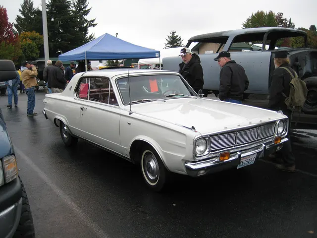Opposite front three-quarter view of the same exact-year GT retained for grille symmetry, lamps, bumper, hood letters, roof, glass, side molding, V8 identification, wheel covers, and whitewalls.