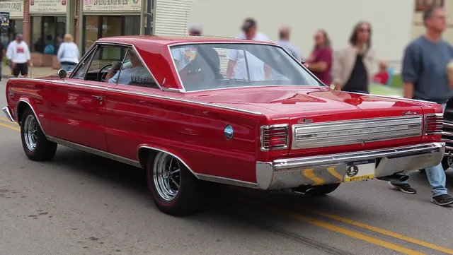 Exact-year hardtop rear view retained for tail panel, lamps, roofline, trim, and body context; Hemi badging, wheels, tires, exhaust, and restoration details are subject-specific.
