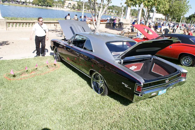 1967 Chevelle SS left-rear view; blacked rear-cove and rear trim context.