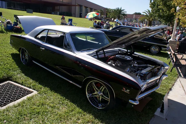 1967 Chevelle SS right-front view; hood and front-fender context.