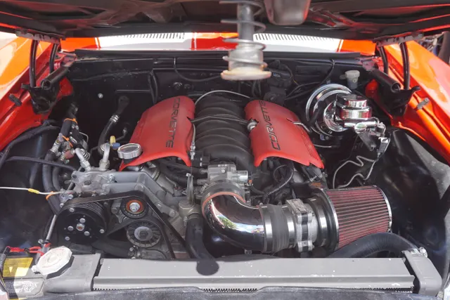 1967 Chevrolet Camaro RS/SS engine bay; component context only, not proof of original matching-numbers L35 equipment.