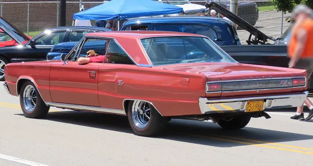 1967 Dodge Coronet R/T hardtop rear three-quarter view showing the rear panel and R/T identification