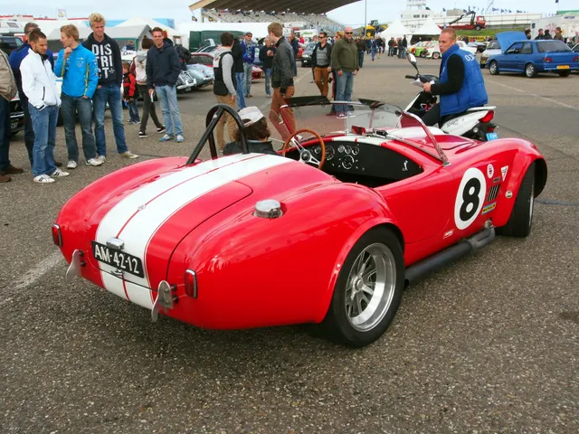 Exact-year 1967 Cobra in later competition-style presentation. Stripes, number roundels, roll bar, side exhaust, wheels, and current preparation are history context only.