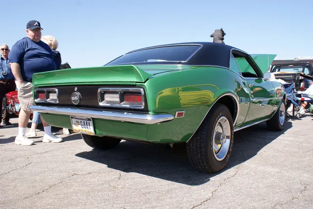 1968 Camaro SS 396 right-rear view; rear trim and stance context.