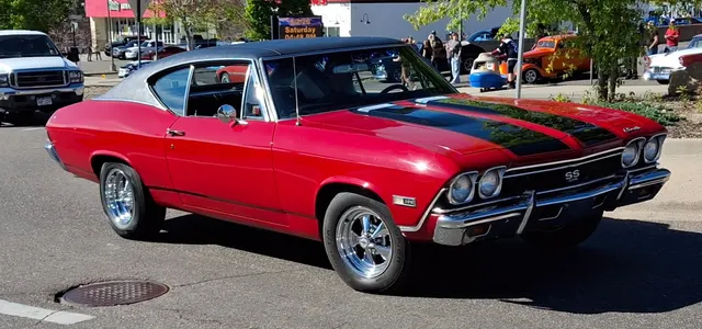1968 Chevrolet Chevelle SS 396 front-quarter view; modern show-car visual context.