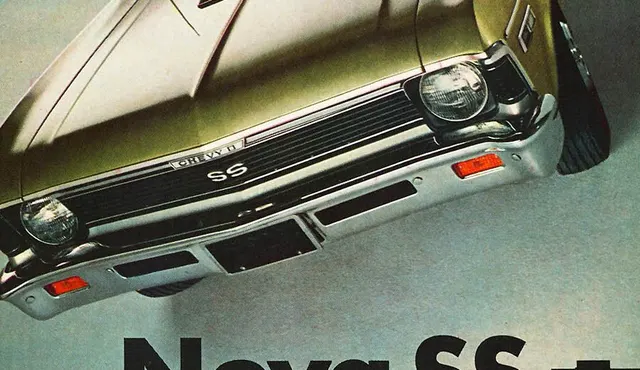 Local crop from a period Nova SS advertisement showing SS grille and bumper context.