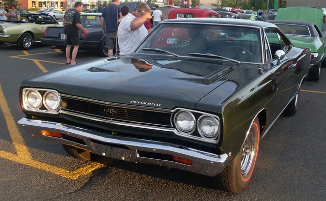 1968 Plymouth GTX hardtop side and stance context; visual context only.