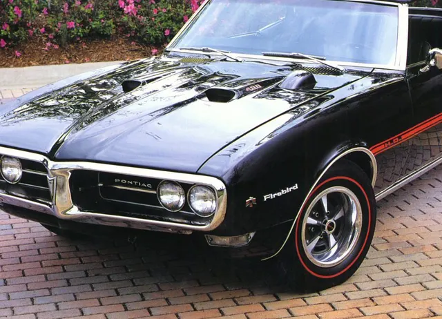 1968 Firebird 400 HO hood tach and stripe detail crop; option evidence still needs paperwork.