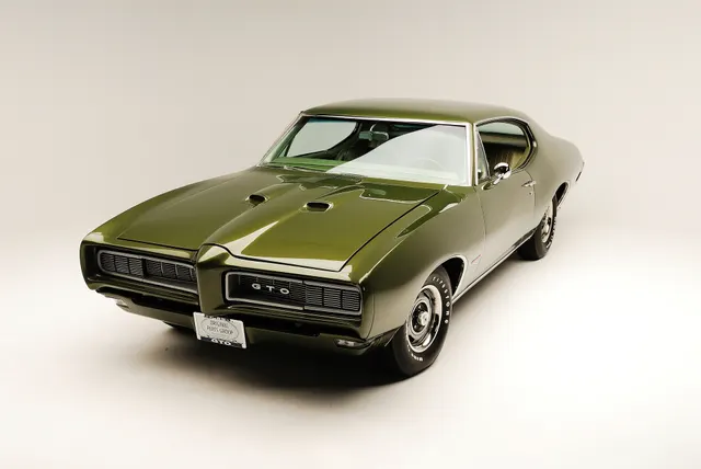 Licensed 1968 Pontiac GTO left-front image for Endura-nose and hood-scoop context; not standalone Ram Air II proof.
