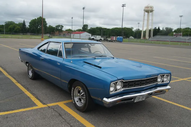 1968 Plymouth Road Runner rear/side view; restoration-era visual context.