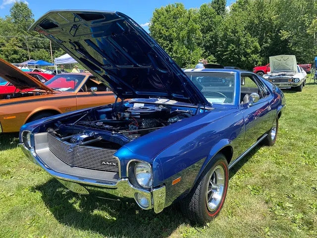 Engine-bay view of a restored 1969 AMC AMX 390 Go Package example