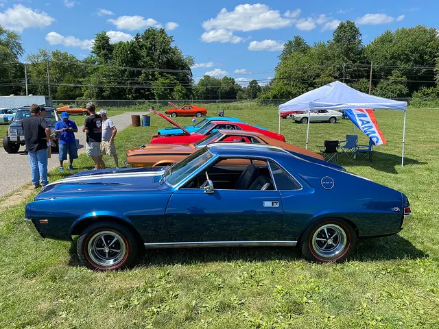 Blue 1969 AMC AMX 390 Go Package side profile