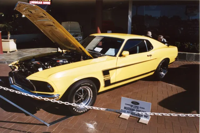 1969 Boss 302 rear three-quarter view; reviewed for rear body and stripe context only.