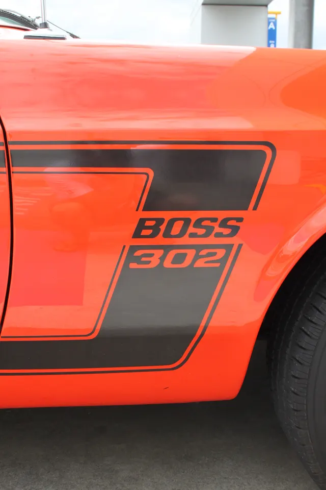 1969 Boss 302 rear exterior; reviewed as trim and body context only.