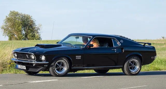 Leimershof 7. US-Car-Treffen Ford Mustang Boss 429-20230909-RM-170329; representative 1969 Ford Mustang Boss 429 context, not proof of any individual car's originality.