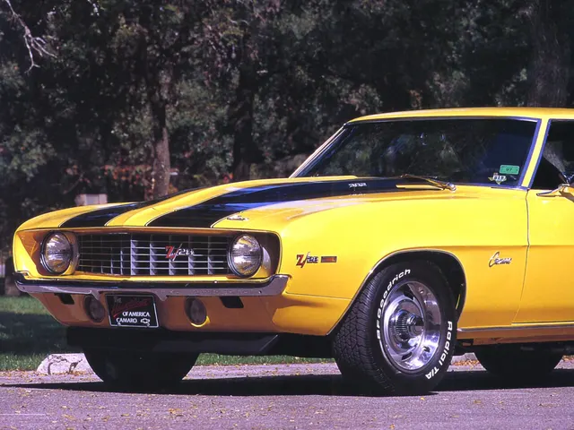 1969 Chevrolet Camaro Z/28 front-quarter detail; representative first-generation grille, stripe, and wheel context. Reused here only as related first-generation Z/28 visual context, not as a 1968-specific identity claim.