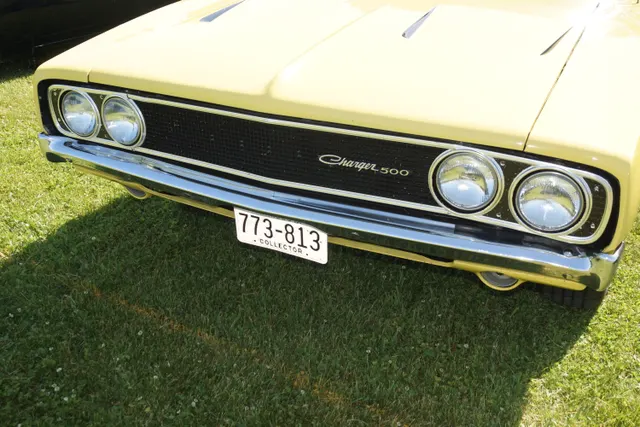 Close view of the 1969 Charger 500 flush grille and headlamp treatment
