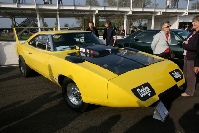 1969 Dodge Charger Daytona at Goodwood Breakfast Club; reviewed as representative Daytona exterior media, not proof of a Hemi-original car.