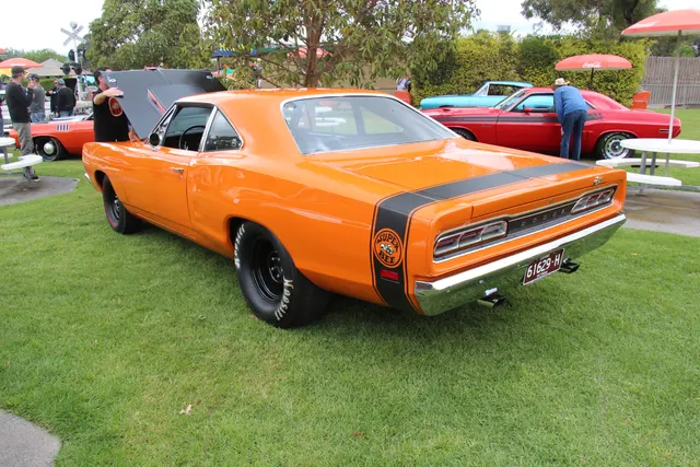 1969 Dodge Super Bee A12 rear three-quarter view showing the Super Bee stripe and hardtop body
