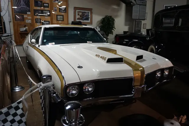 1969 Hurst/Olds at the R. E. Olds Transportation Museum; museum-display context for the Hurst/Olds program.