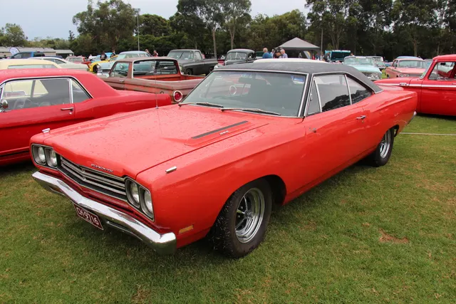 1969 Plymouth Road Runner hardtop at a show; body-style and trim context.