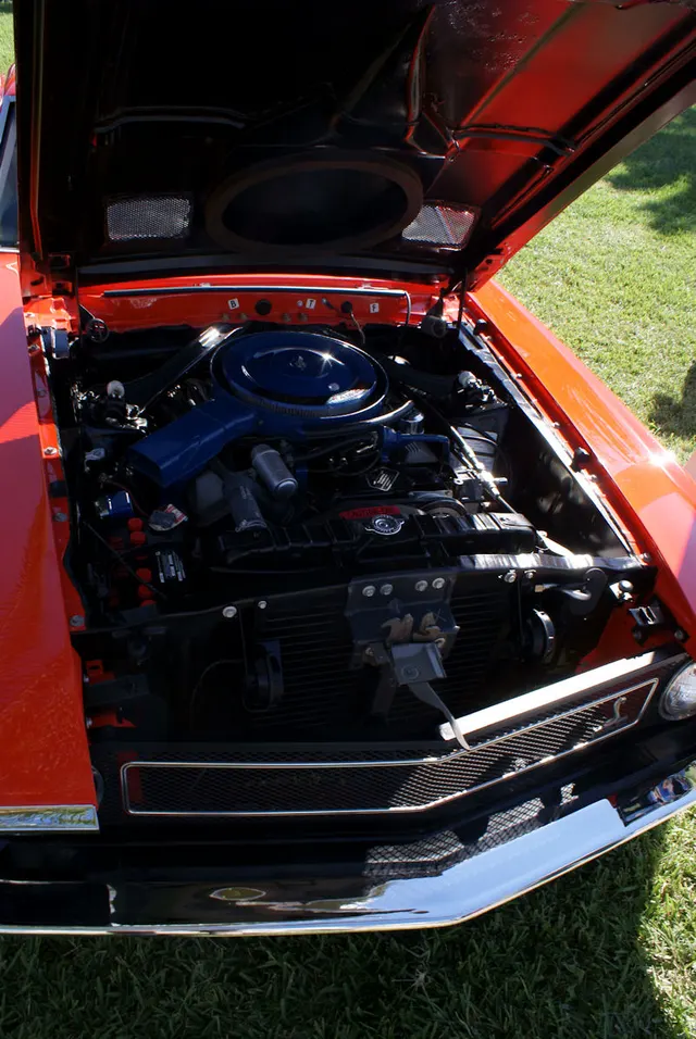 1969 Shelby GT500 428 Cobra Jet engine bay; representative engine-layout context without proving factory finishes, components, or individual-car originality.