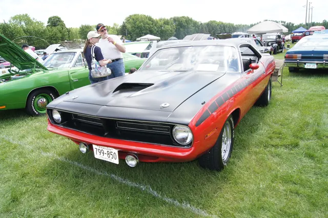 1970 Plymouth AAR Cuda rear three-quarter view at Midwest Mopars in the Park.