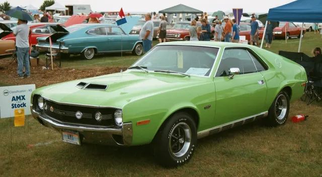 1970 AMC AMX 390 Go Package in Big Bad Green; visual color and package context.