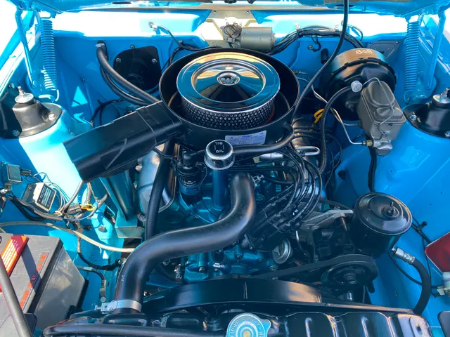 Engine bay of a restored 1970 AMC Javelin SST 390 Go Package example
