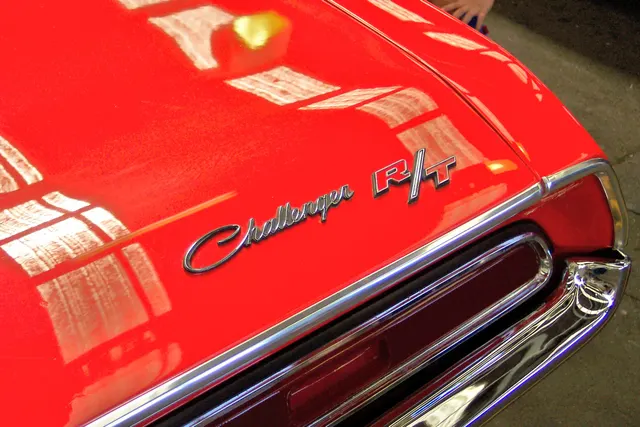 Decklid badge detail on a 1970 Dodge Challenger R/T 426 Hemi coupe.