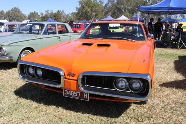 1970 Dodge Coronet R/T front view showing the dual hood scoops and R/T grille badge