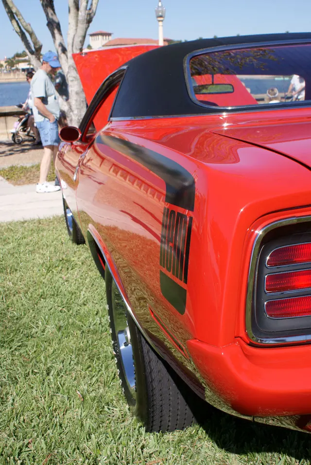 1970 Plymouth Barracuda Hemi rear-quarter view; representative tail-panel and body-side detail.