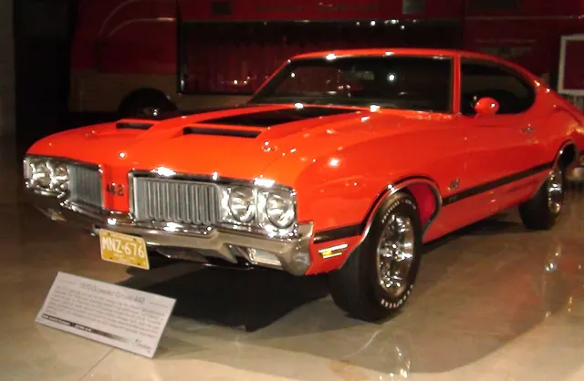 Oldsmobile 442 at the GM Heritage Center, photographed by Tino Rossini; used as factory-heritage display context.