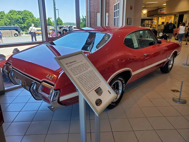 Rear view of the 1970 Oldsmobile 442 W30 at the AACA Museum; used as W-30 rear trim and spoiler context.