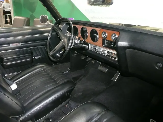 1970 Pontiac GTO cabin showing the dashboard, instruments, steering wheel, automatic selector, seats, and door trim; same-year GTO context, not proof of Judge, Ram Air IV, four-speed, or individual-car originality.