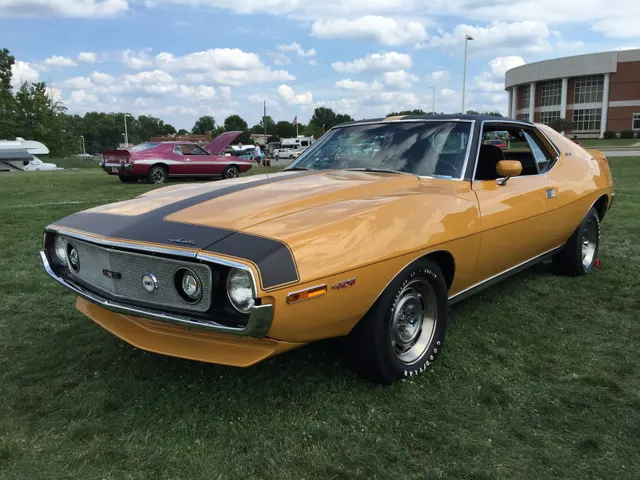 1971 AMC Javelin AMX 401 in Mustard Yellow; exact-model exterior context, not individual-car proof.