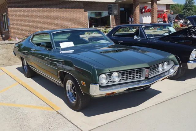 Green 1971 Ford Torino GT front three-quarter view; exact-year GT context
