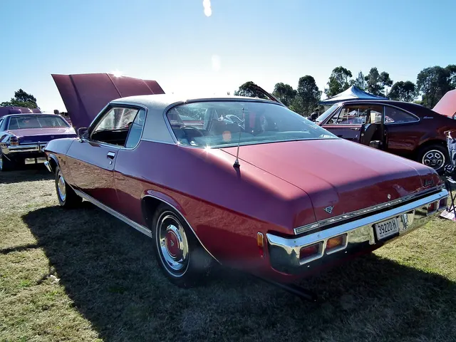 Exact-year LS rear three-quarter view showing the large rear window, vinyl roof, quarter shape, deck, lamps, bumper, LS identification, and factory-style wheel covers.